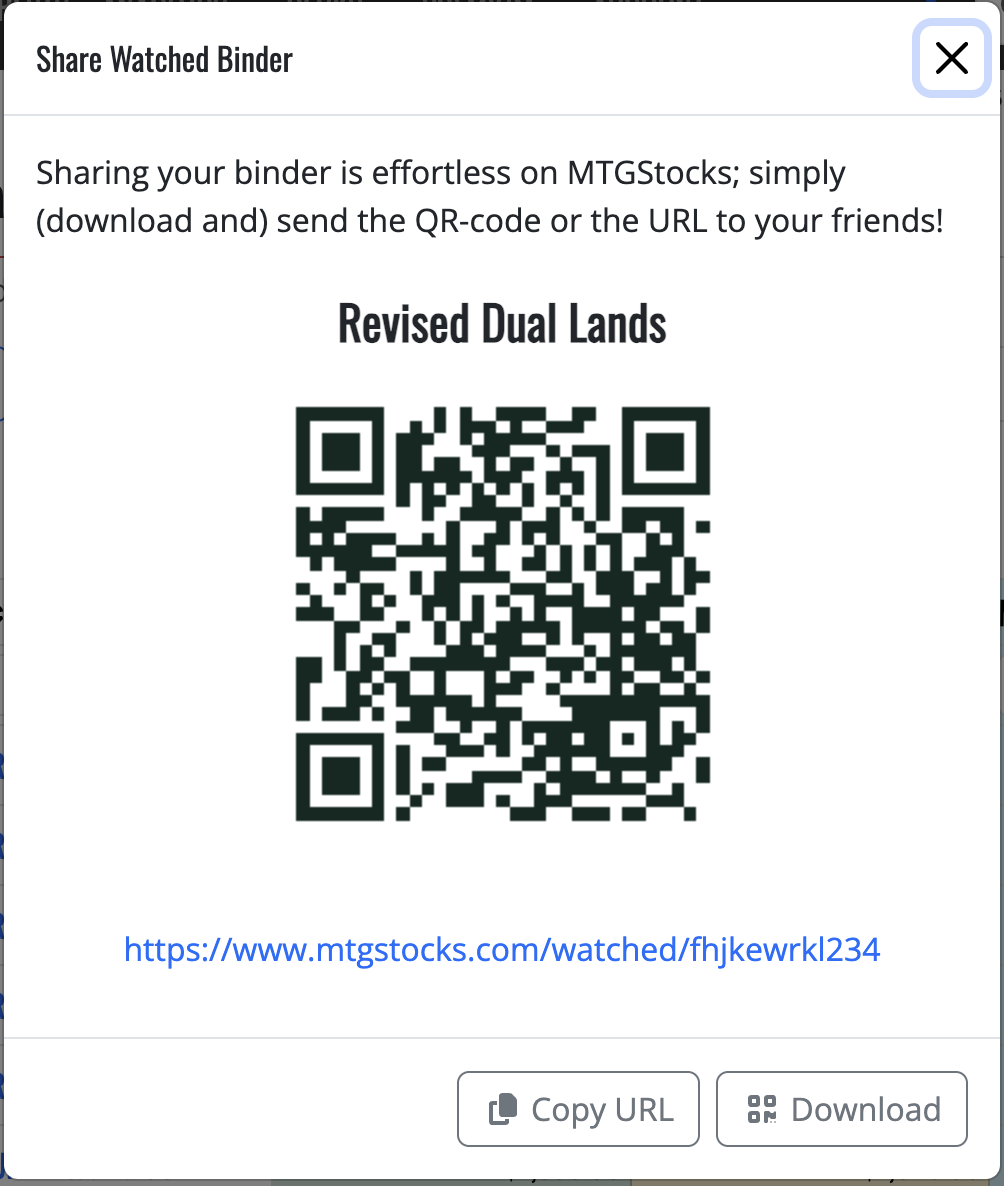 Share Binder dialog with QR code